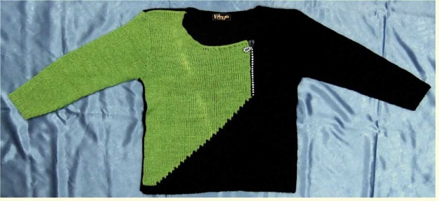 Strick-Pullover von Bingo - Mit oberem Glitzerreißverschluß - schwarz / grün - Größe 40 