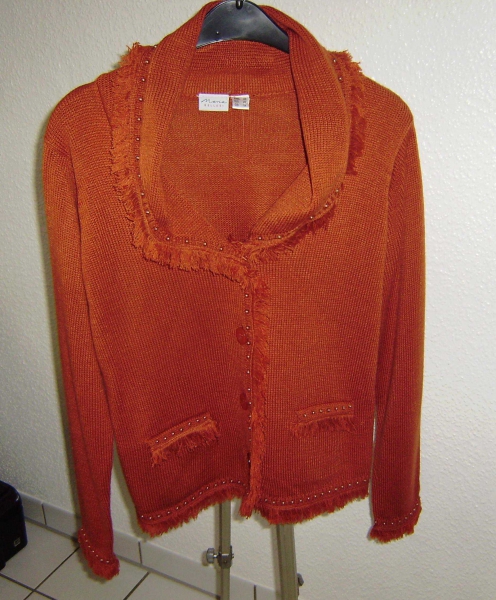 Ausgefallene Fransen-Strickjacke Cardigan Gr. 40 in kupfer von Maria Bellesi
