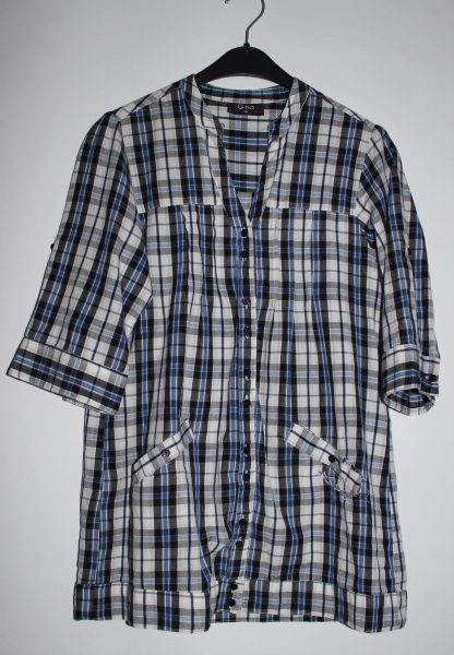 Blau Schwarz karierte Bluse 3/4 Ärmel