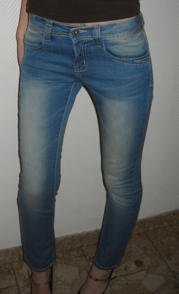 Röhren Jeans Hose coole Waschung Einschubtaschen Bund jeans blau 32 34 36 XXS XS S