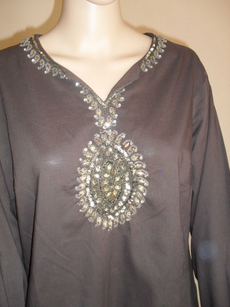 Tunika mit Glitzerborten/ Pailletten braun Gr 42