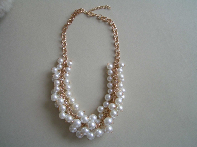 Elegante große Statement Blogger Perlen Kette Perlenkette Collier Gold