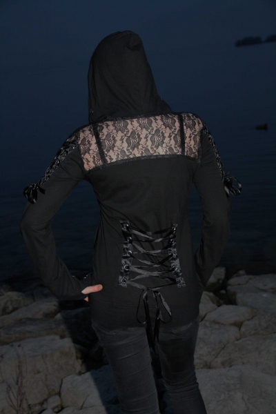 Gothic Kapuzenjacke mit Spitze und Schnürungen