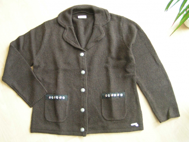Landhaus Woll Strickjacke Jacke Trachten Gr. L 44/46 dunkelbraun Neu UVP 59,90€