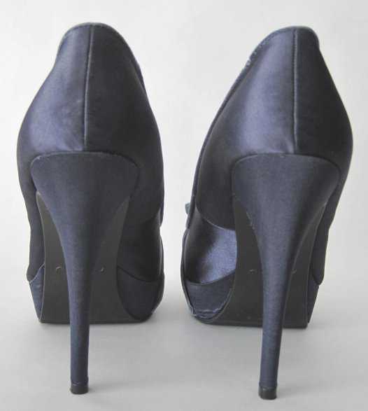blaugraue Satin Highheels Peeptoes mit Samtschleifchen Gr. 41