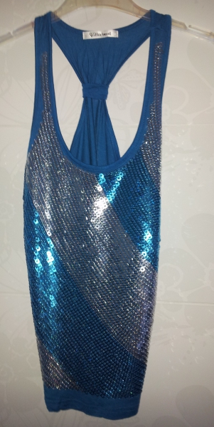 Sexy Top  Pailletten Partytop  Silber Blau 36 / 38
