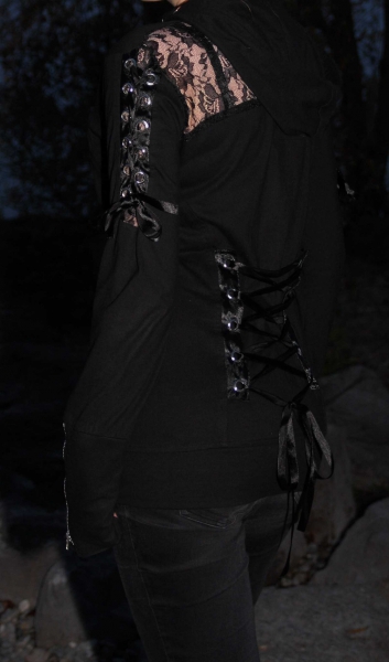 Gothic Kapuzenjacke mit Spitze und Schnürungen