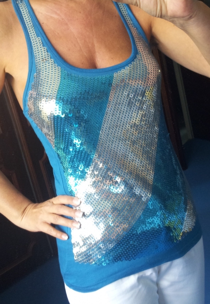 Sexy Top  Pailletten Partytop  Silber Blau 36 / 38