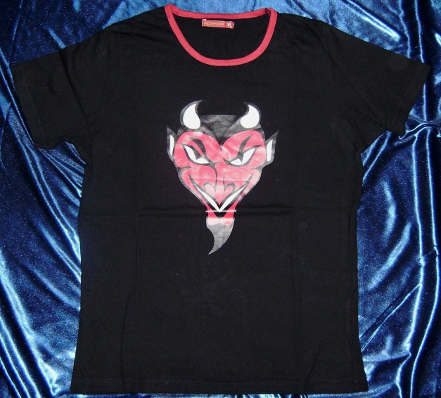 Freches T-Shirt von Fishbone, schwarz mit Teufel, ca. Gr.40