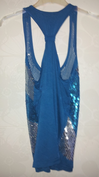 Sexy Top  Pailletten Partytop  Silber Blau 36 / 38