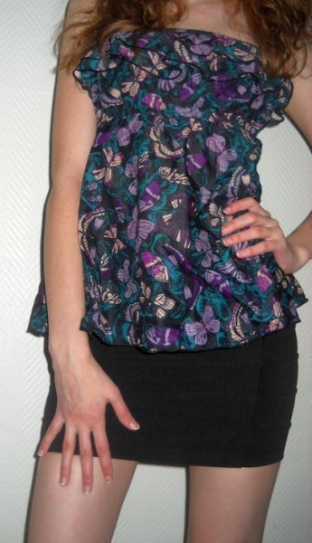 H&M Bandeau Top Tunika Bluse mit Schmetterlingen und Volant Neu 36 38 40 S M L