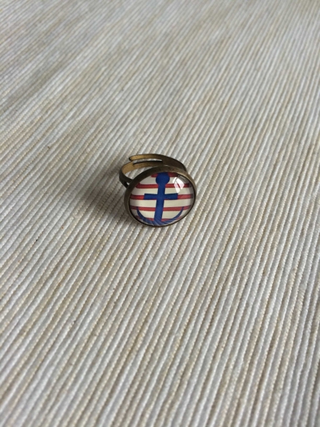 Ring Anker blau rot gestreift maritim retro Pin Up Anchor