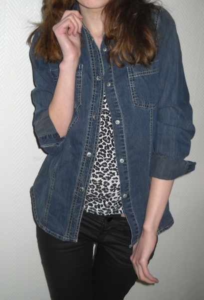 Esprit EDC Jeanshemd Langarm Bluse Hemd Jacke dunkel jeans blau XS S 34 36 Vintage Oversized