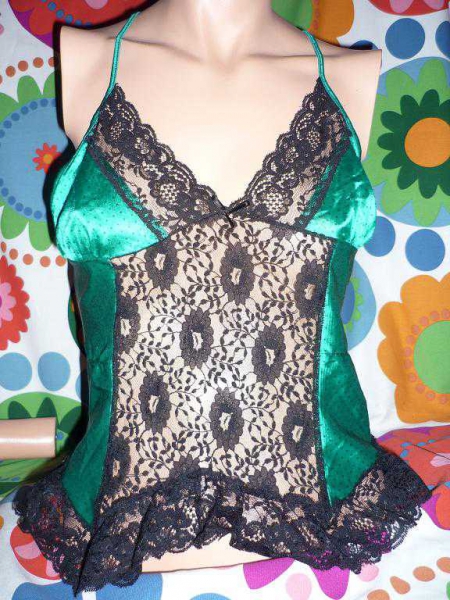 Negligee Unterhemd Gr.38 grün mit Punkten dot * Pin Up 50er Rockabilly sexy Babydoll