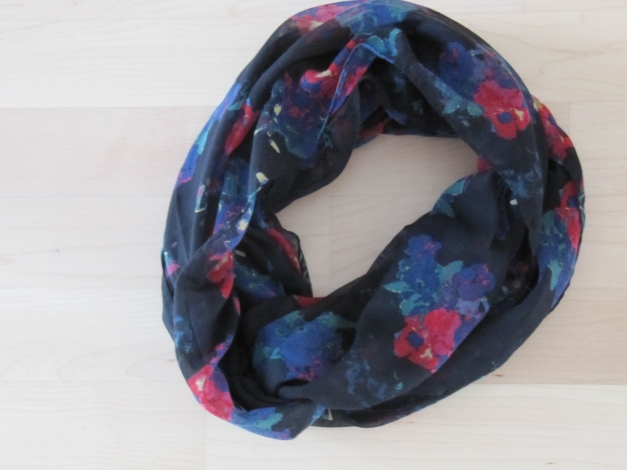 DÜNNER SCHLAUCHSCHAL SCHWARZ BLUMEN TRANSPARENT BLOSSOM FLORAL LOOP TUCH 