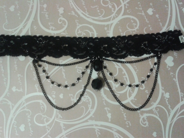 schwarzes Collier Kette Gothic Perlen Spitzenhalsband