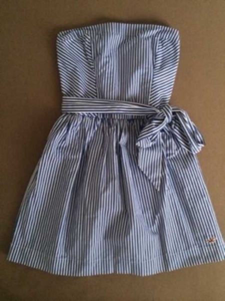 Hollister by Abercrombie and Fitch Bandeau Schulterfrei Kleid Blau Weiß gestreift L / Hollister 