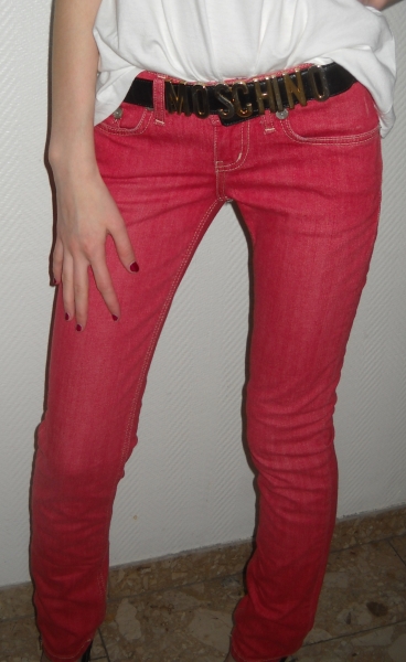 Sexy LTB Röhre Jeans Hose rot Littlebig Colour Blocking Ziernähte NEU Gr. 25 32 34 XXS XS