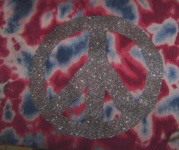 Ausgefallenes Batik Top mit Glitzer Peace Zeichen aus den USA Gr. L