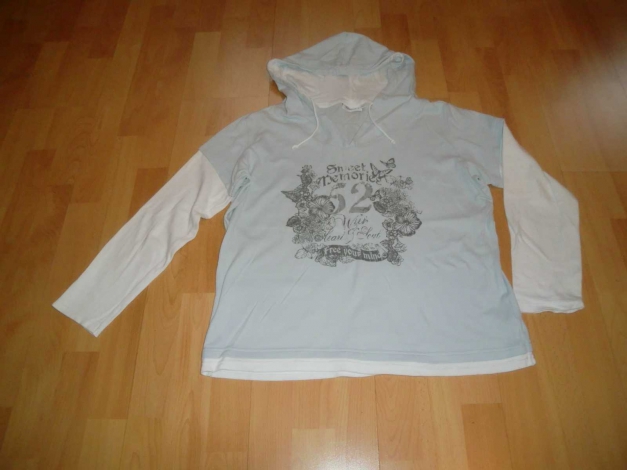 Sweatshirt mit Kapuze, Gr. L, hellblau/weiß