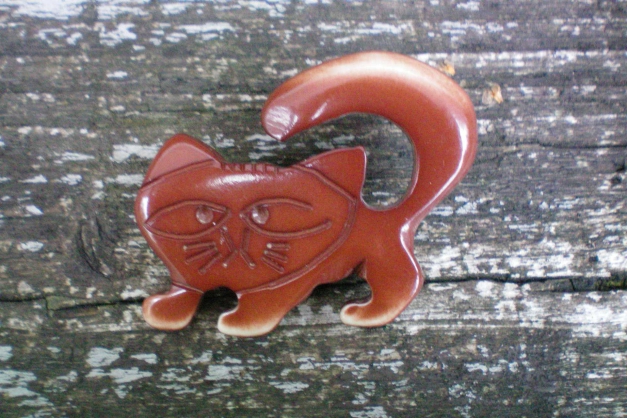  Vintage 70er Brosche Katze braun