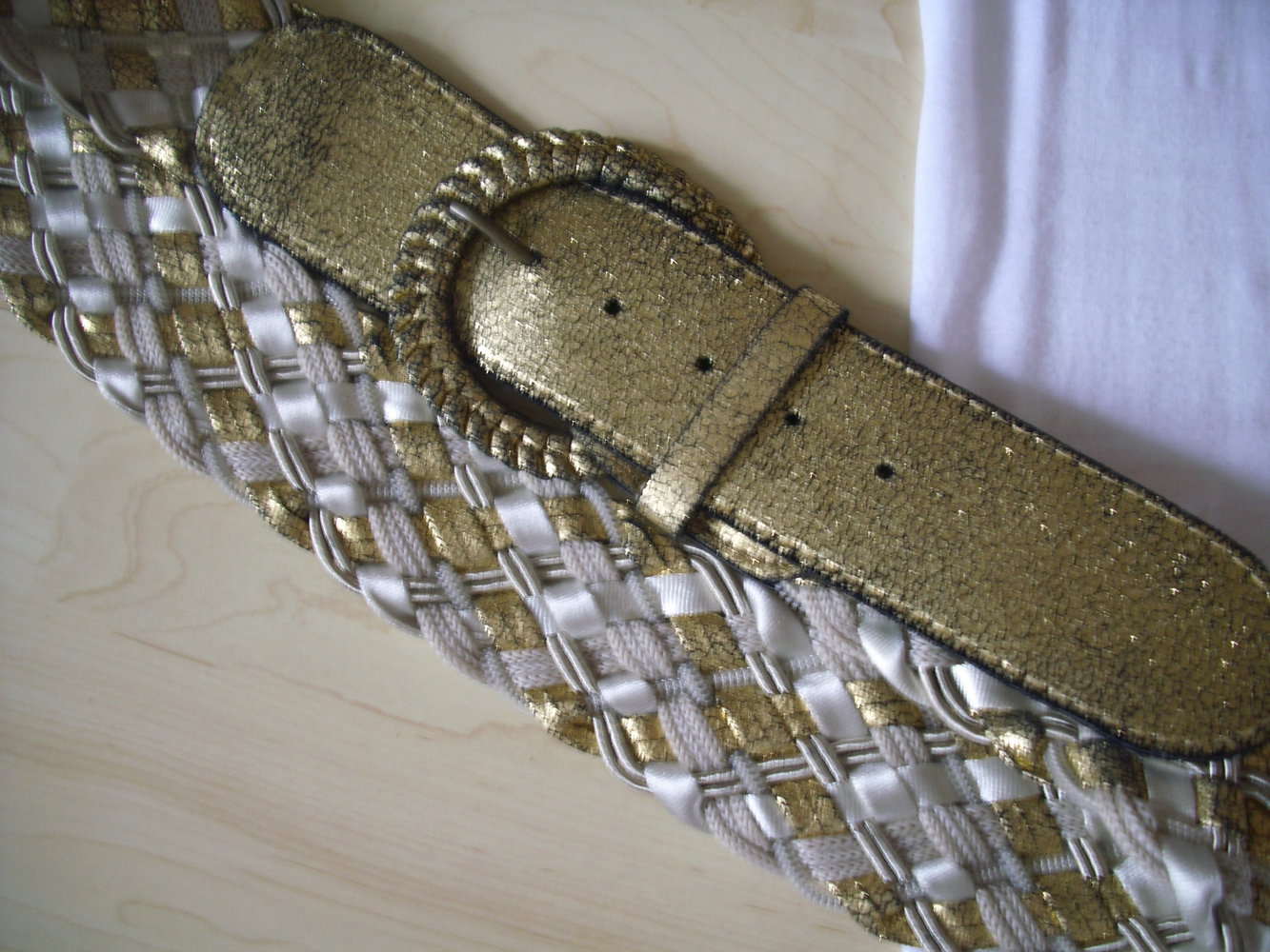Flechtgürtel gold-nudefarben, metallic-Optik XL, Boho Hippie, Hüftgürtel