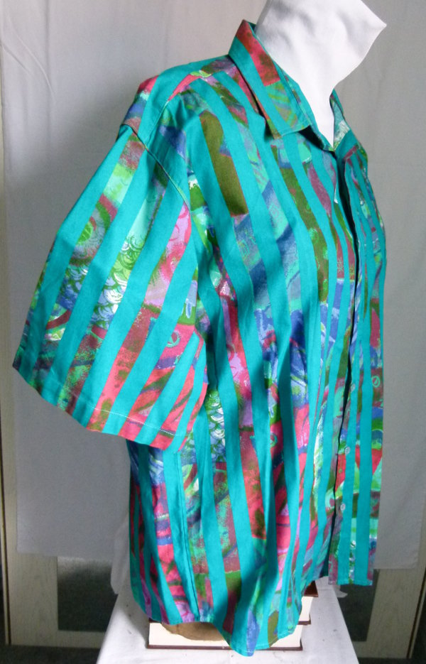 Hawaii Hemd, smaragdgrün violett gestreift gemustert, Boho Retro Vintage 80s Sommer Strand
