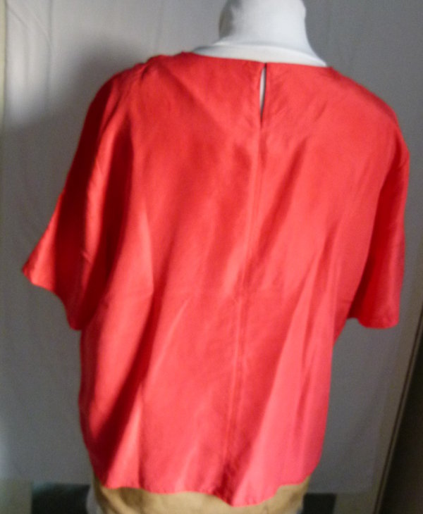 Seiden Bluse, mit Ton in Ton Stickerei, rot, Sommer Retro Goa Festival Strand Boho Cottagecore