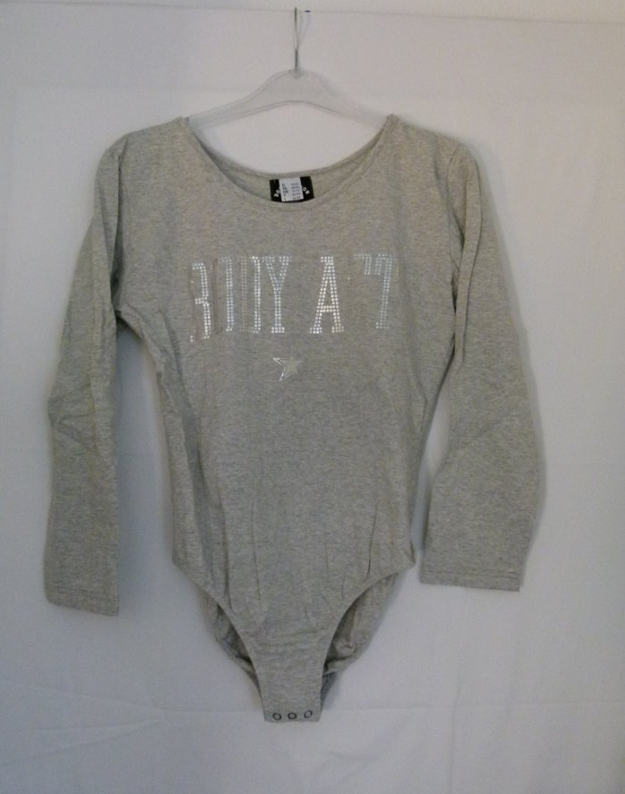 Langarm Body, grau/ meliert silber, aus den 90ern, NEU, Fitness Sport Tanz Flashdance 90s Yoga Festival