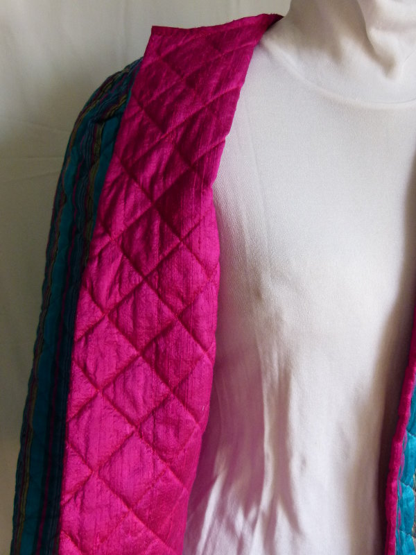 Seiden Kombination Rock & Jacke, petrol pink gestreift, maßgeschneidertes Unikat, Boho Vintage Retro Goa Lagenlook