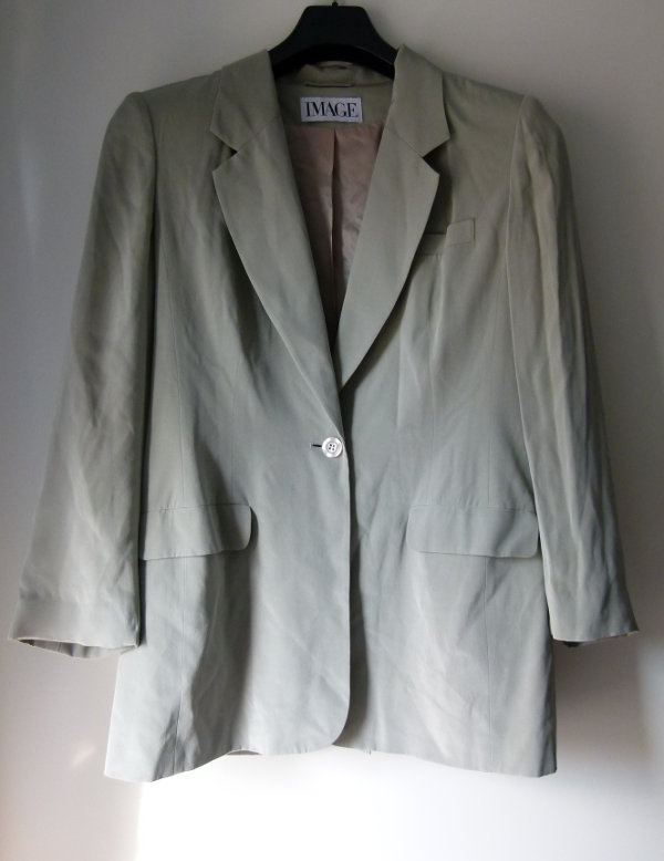 Seiden Kostüm, Kombination Hose & Blazer, hellgrau, Boho Landhaus Büro Business Klassisch Festlich Retro Vintage