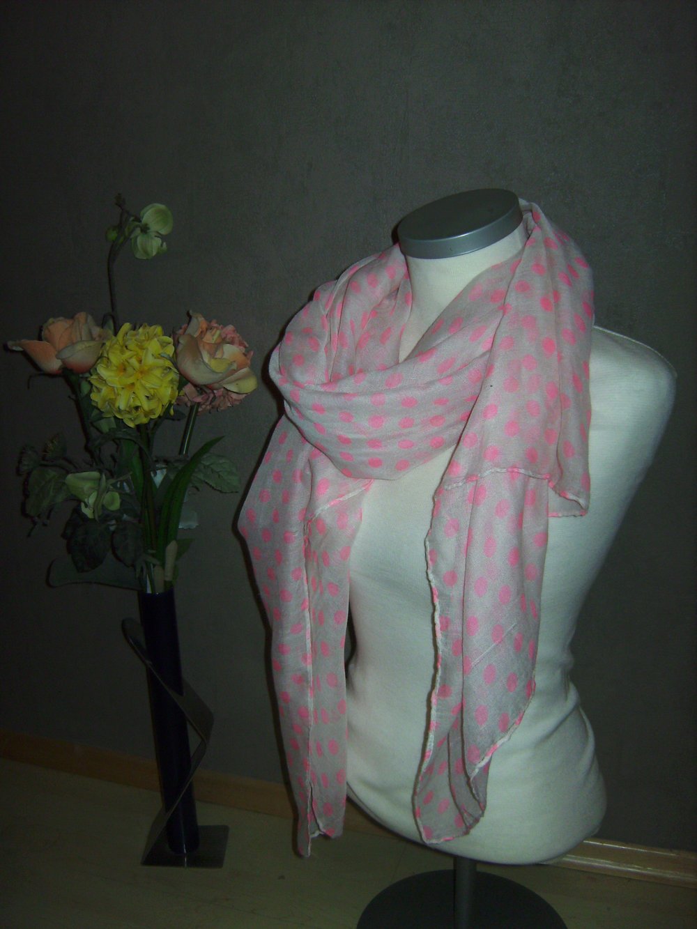 Tuch rosè Poladots, Colour Blocking, XL Schal lace/semitransparent, neonfarben