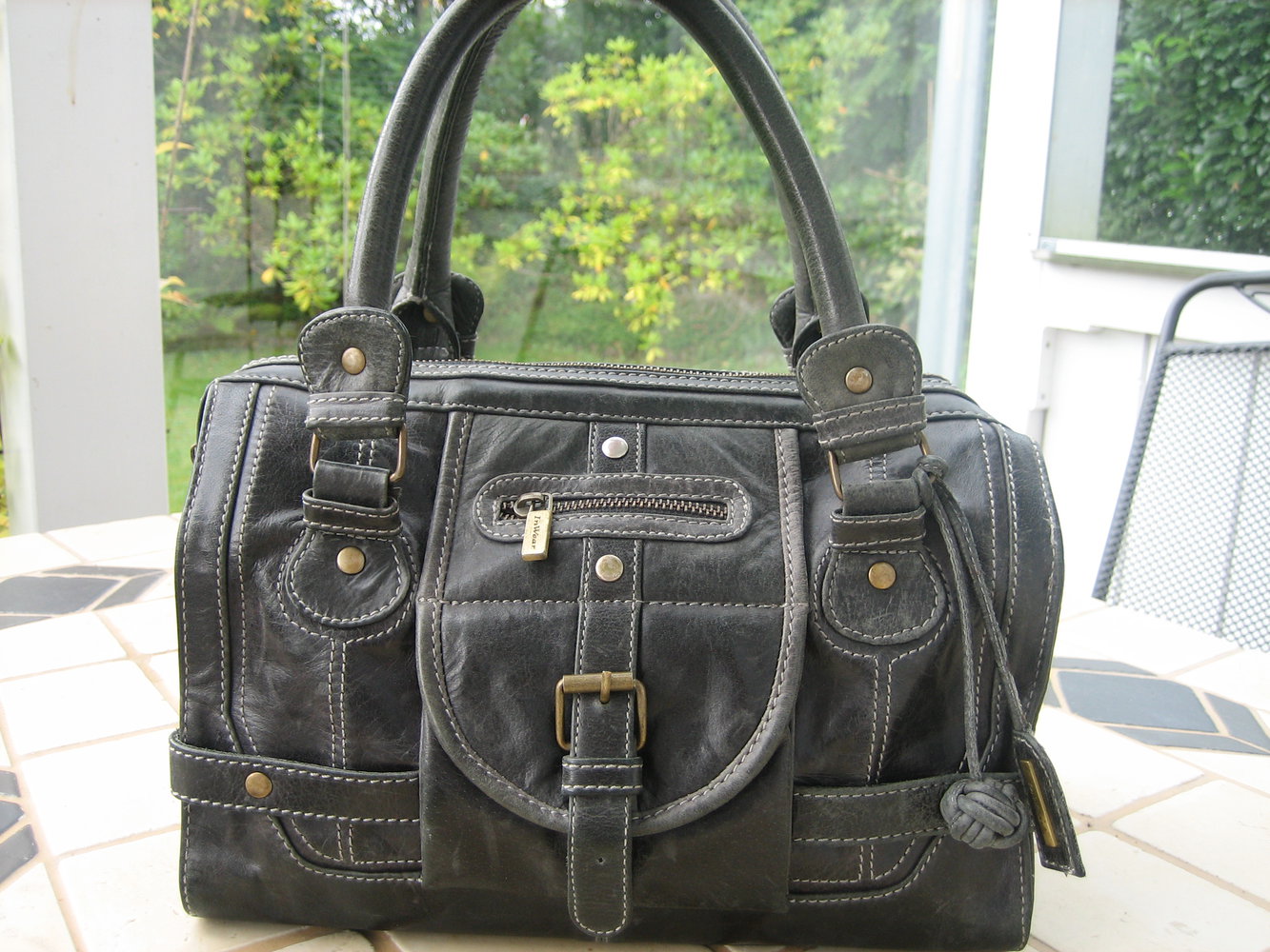 Megastarke Echtleder - Handtasche, Grau, sehr aufwändig + geräumig!
