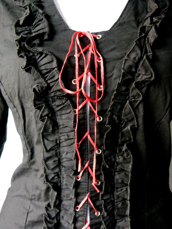 Rüschen Bluse, schwarz rot, geschnürt, Piraten Gothic Larp Cosplay Festival 