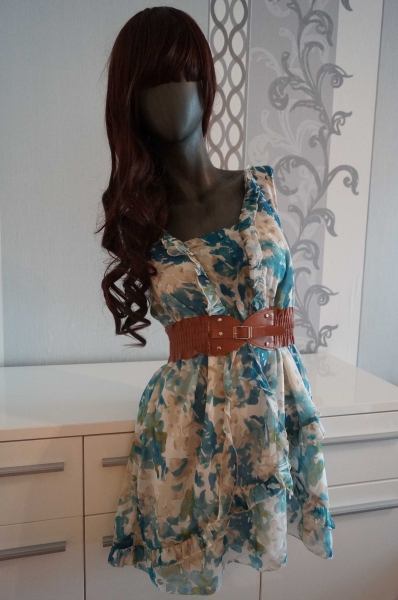Blau Weißes Kleid mit Rüschen ausgez. 42 evtl. 40 L XL
