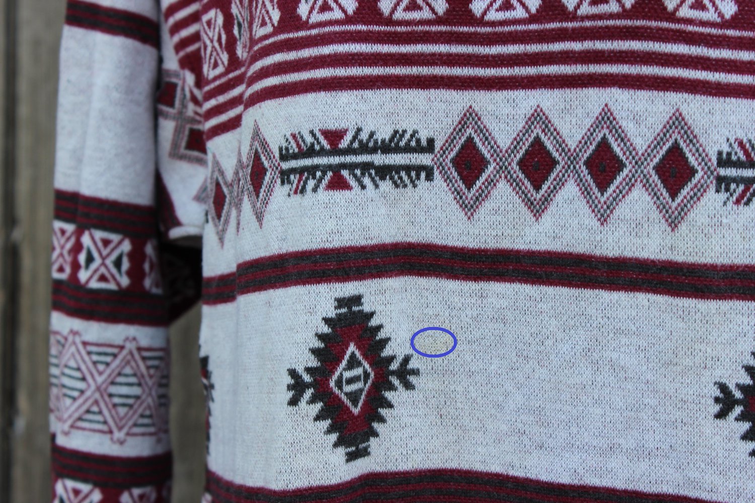 creme rot grauer Vintage Pullover mit Aztekenmuster, Marcel Clair, Größe 40/42