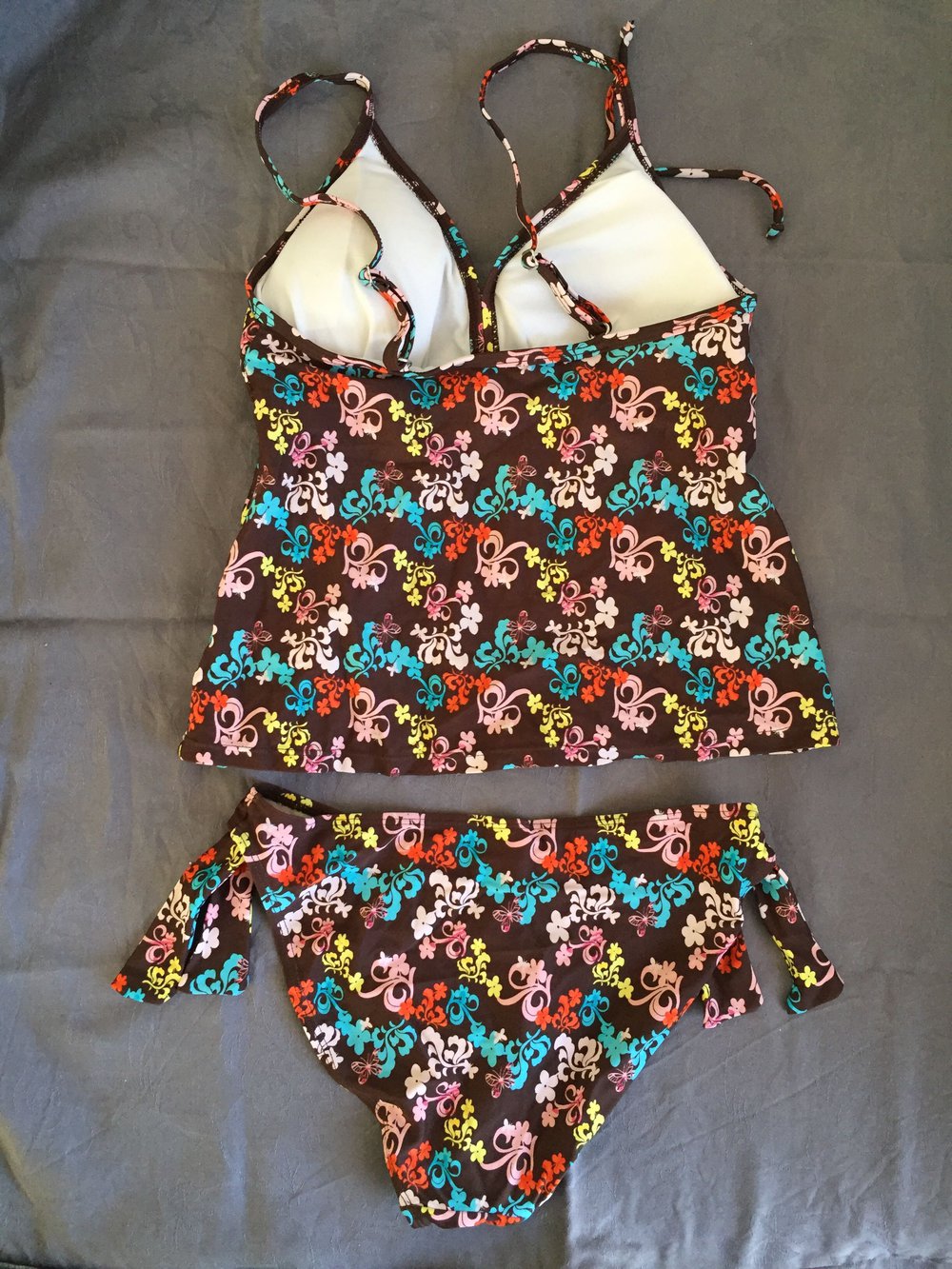 Süßer verspielter Tankini Bikini 36 Retro Vintage braun Flower Power Zweiteiler