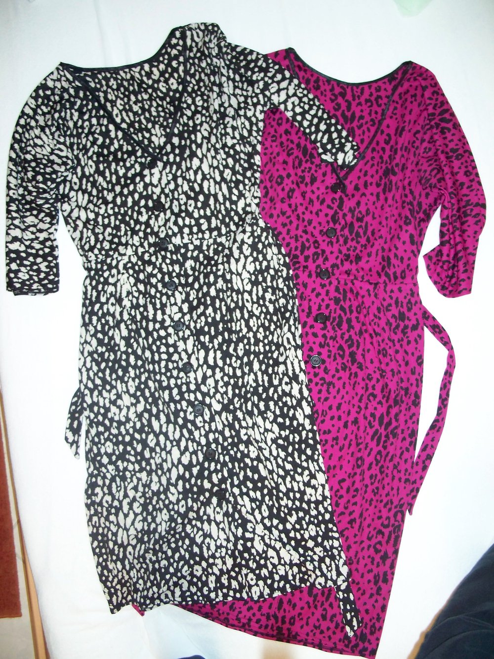 VINTAGE// Knielanges 80er-Kleid gemustert schwarz/ weiß Gr. 36/ 38