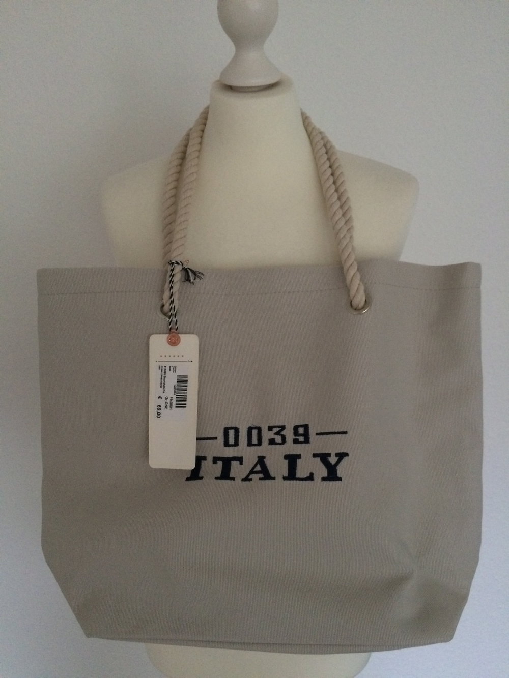 Handtasche 0039 Italy Tasche Stofftasche OVP Neu mit Etikett blau grau weiss beige