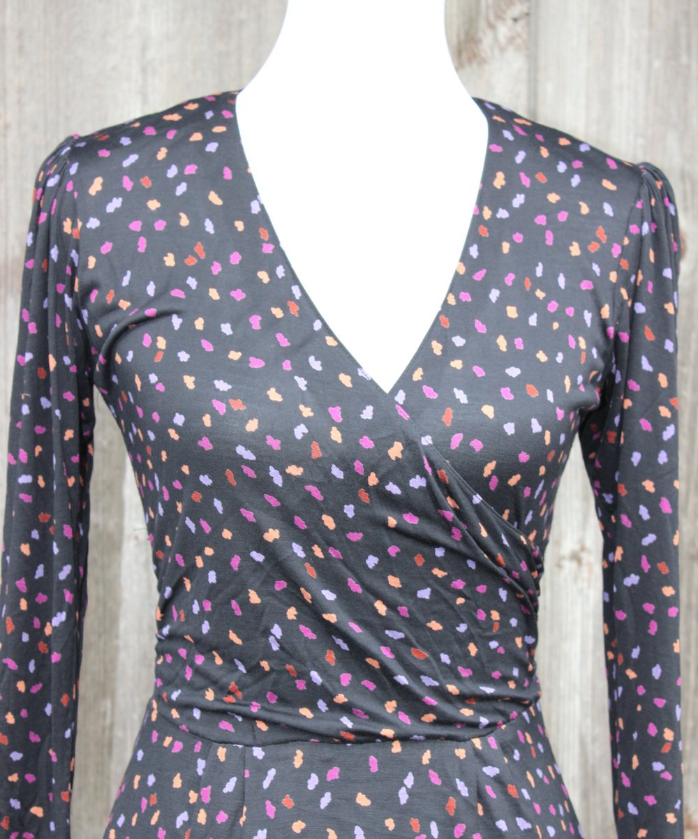 dunkelgraues True Vintage Kleid mit Flecken-Muster, Lady Ascot, ca. Größe 34