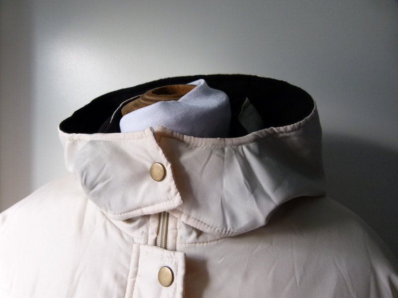 Lange Steppjacke Anorak, creme weiß, mit Kapuze, Boho Mori Lagenlook Übergangszeit Winter