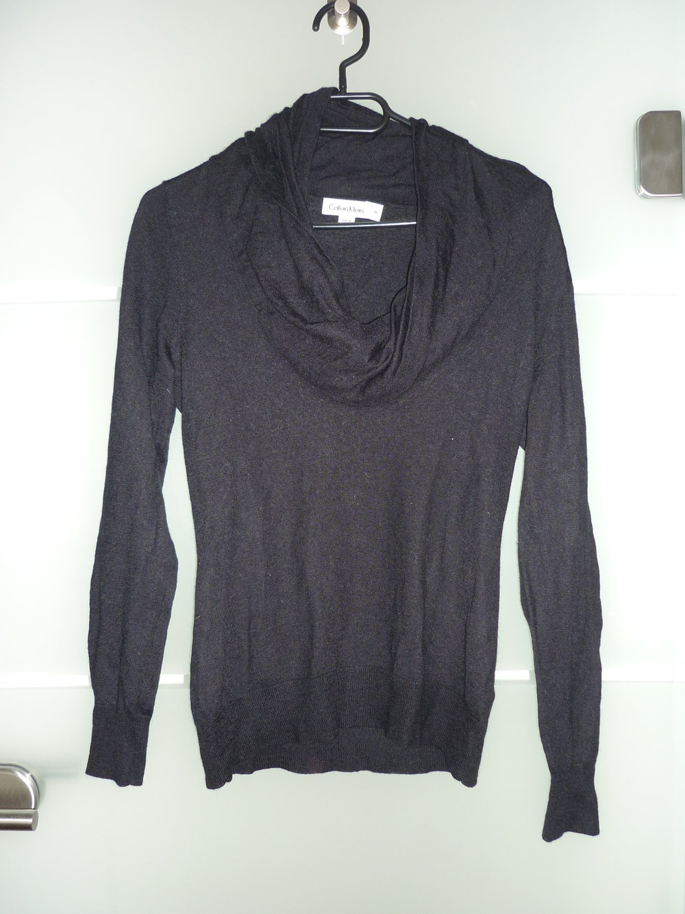 Calvin Klein Strickpullover Wasserfallkragen schwarz Größe M 