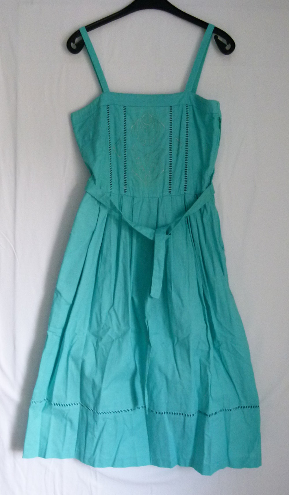 Vintage Sommer Kleid, türkisgrün mint, mit Applikation, Boho Retro Hippie Goa Festival Strand Elfen Cottagecore