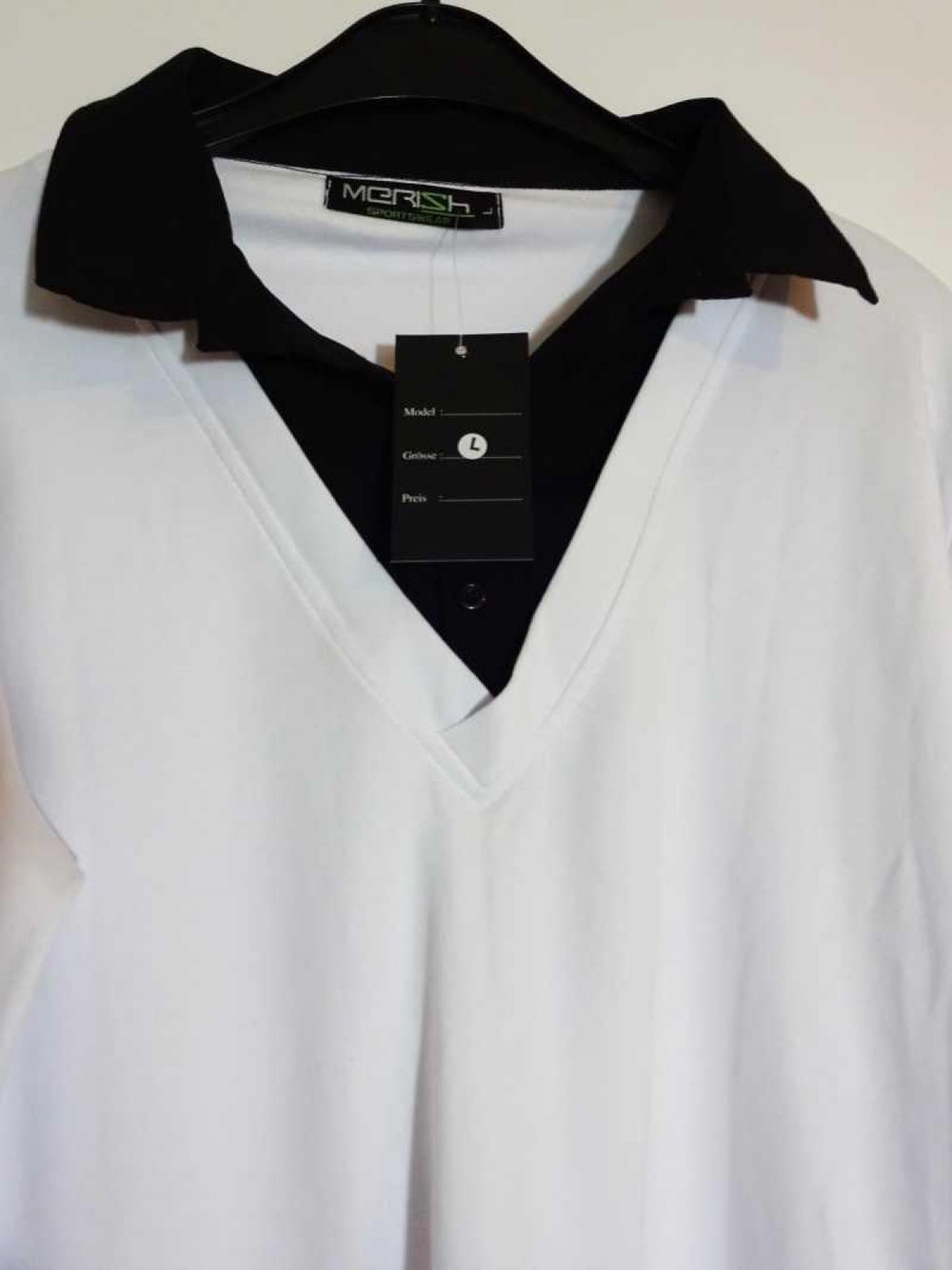 Neu Herrenpullover weiß mit schwarzem Kragen Gr. L Neu mit Etikett