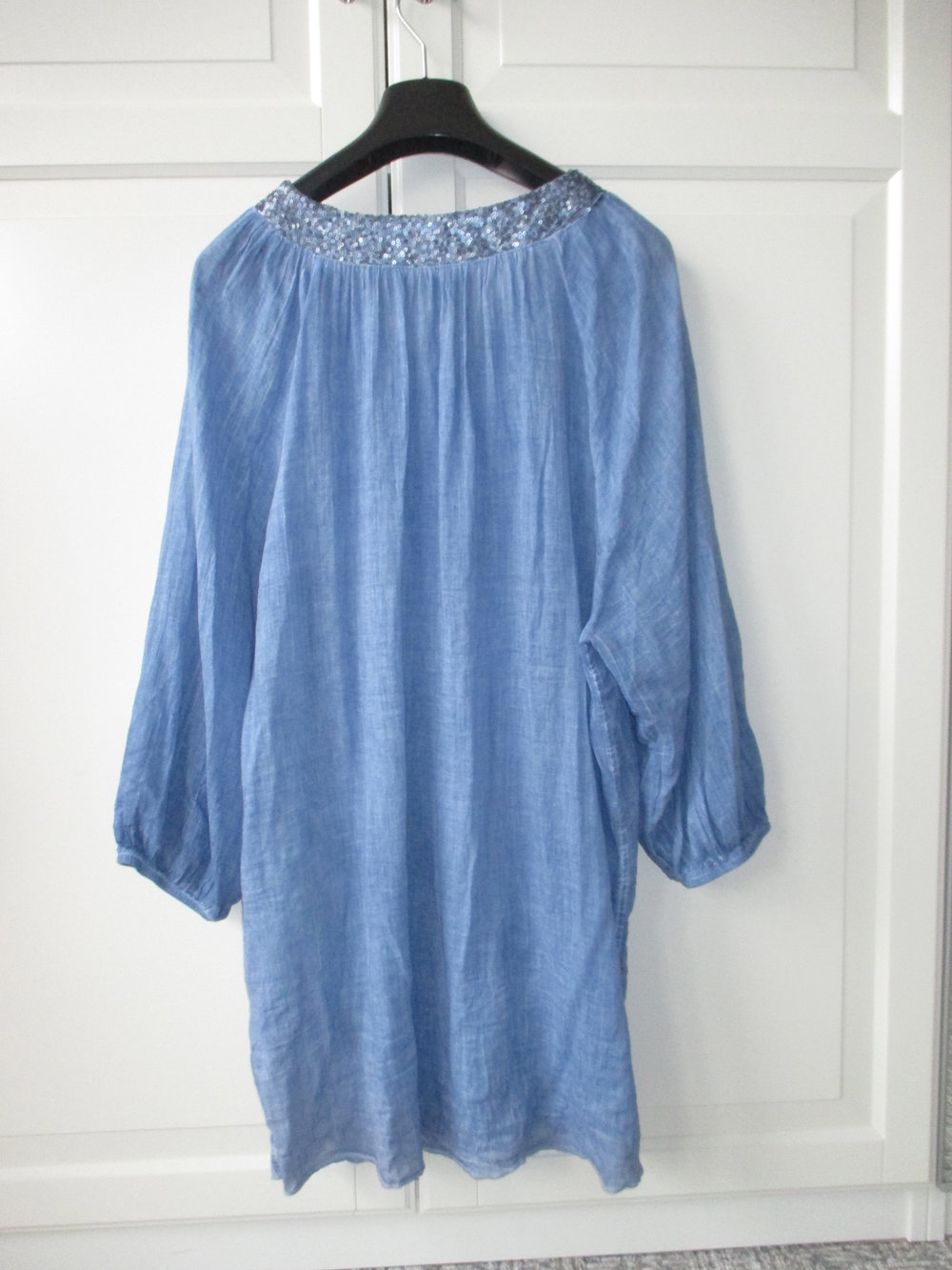 Designer Tunika oder kurzes Kleid in Blau mit Pailletten und Kordel, Gr. 38 / 40 , Thomas Rath