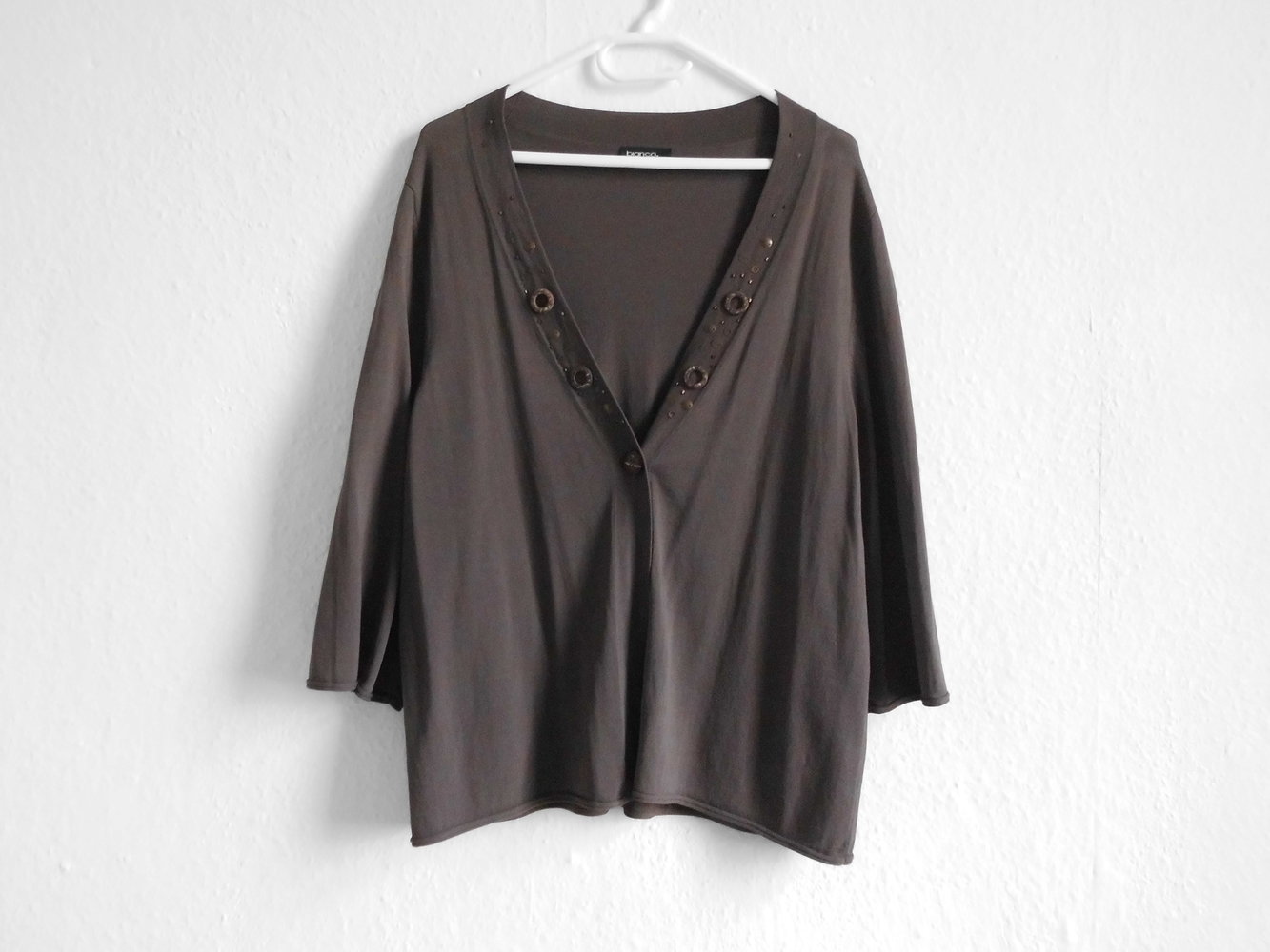 Neuw BIANCA Shirtjacke Jacke leicht Cardigan Weste 40 42 L Perlen Braun 3/4 Arm