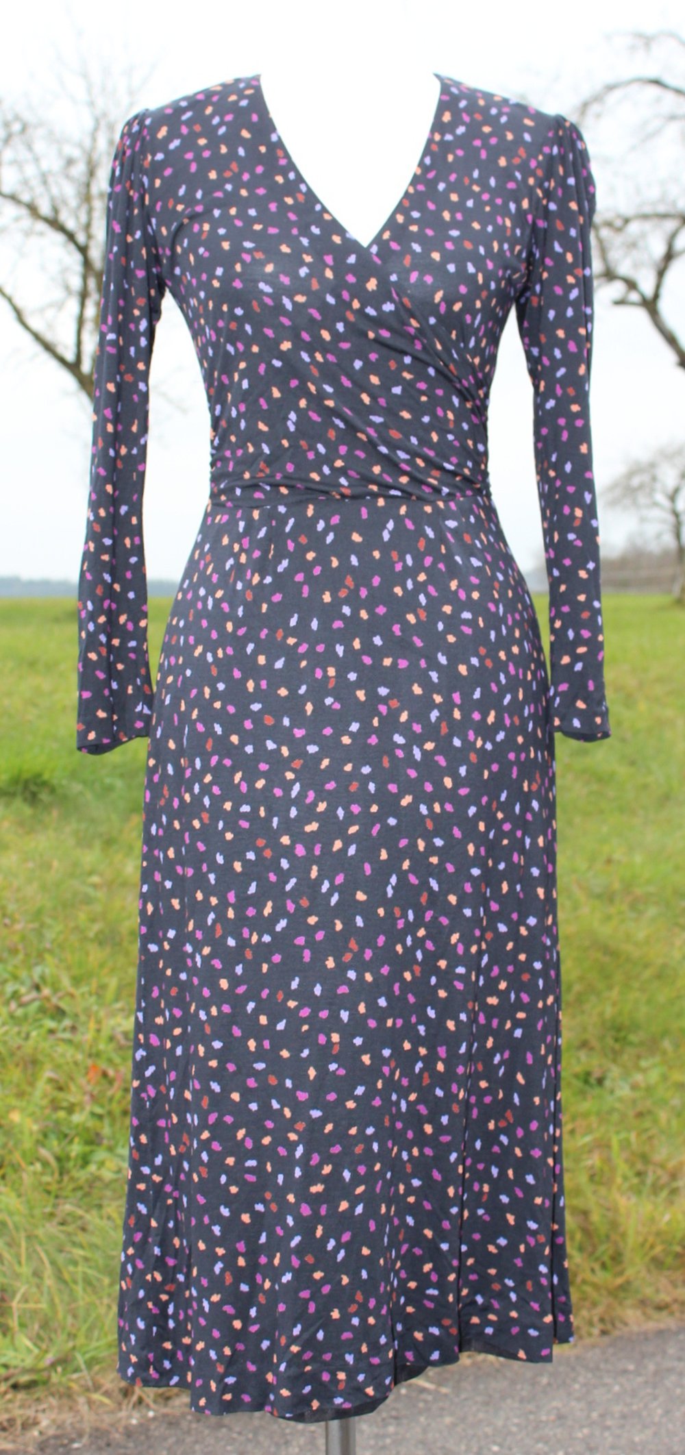 dunkelgraues True Vintage Kleid mit Flecken-Muster, Lady Ascot, ca. Größe 34