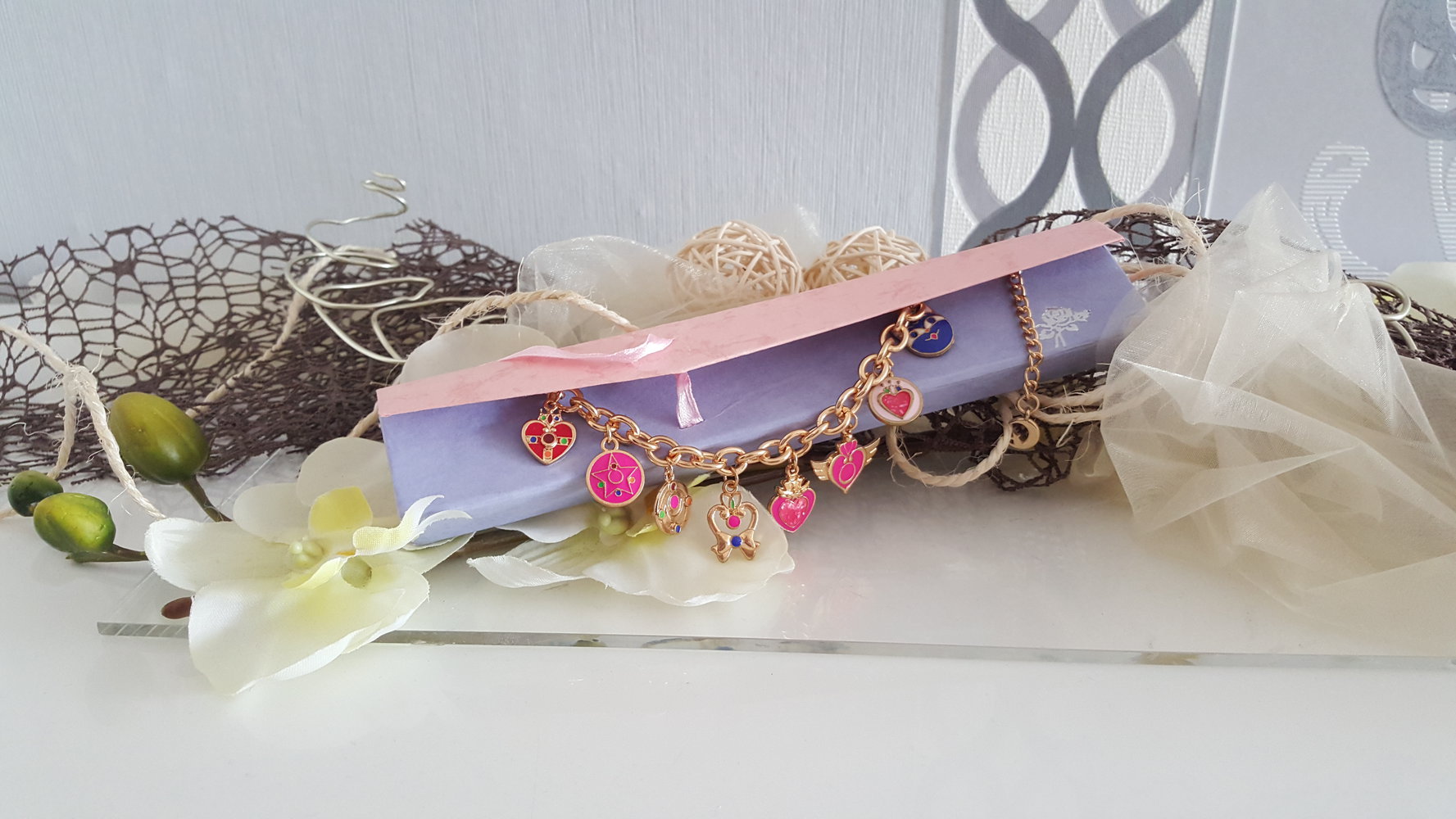 Sailor Moon Armband Kettchen 8 / 9 Anhängern Nostalgie Herz Luna P Verwandlungsbroschen Cosplay