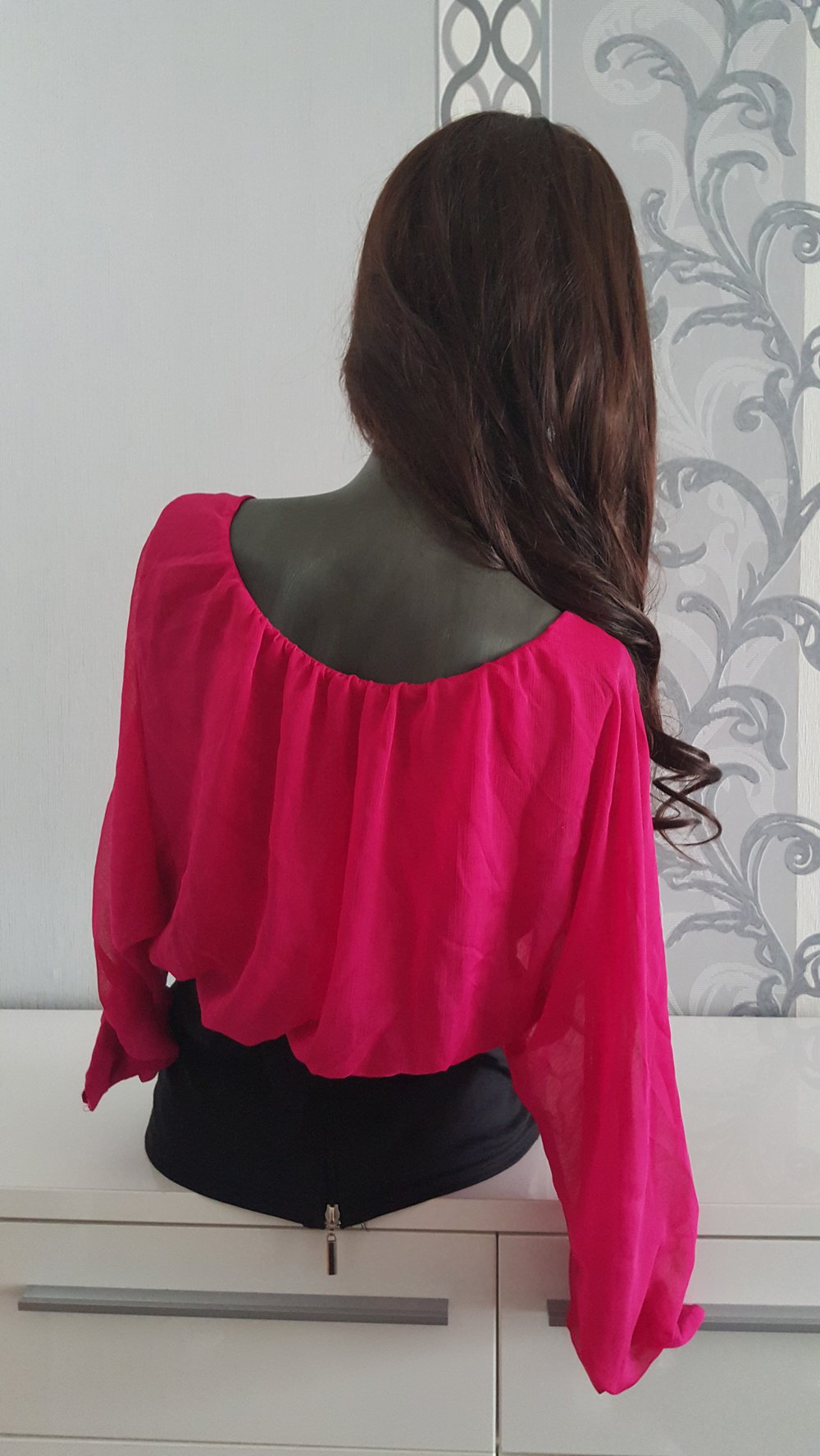 luftige Magenta Pink Bluse mit Reißverschluss M L 38 40