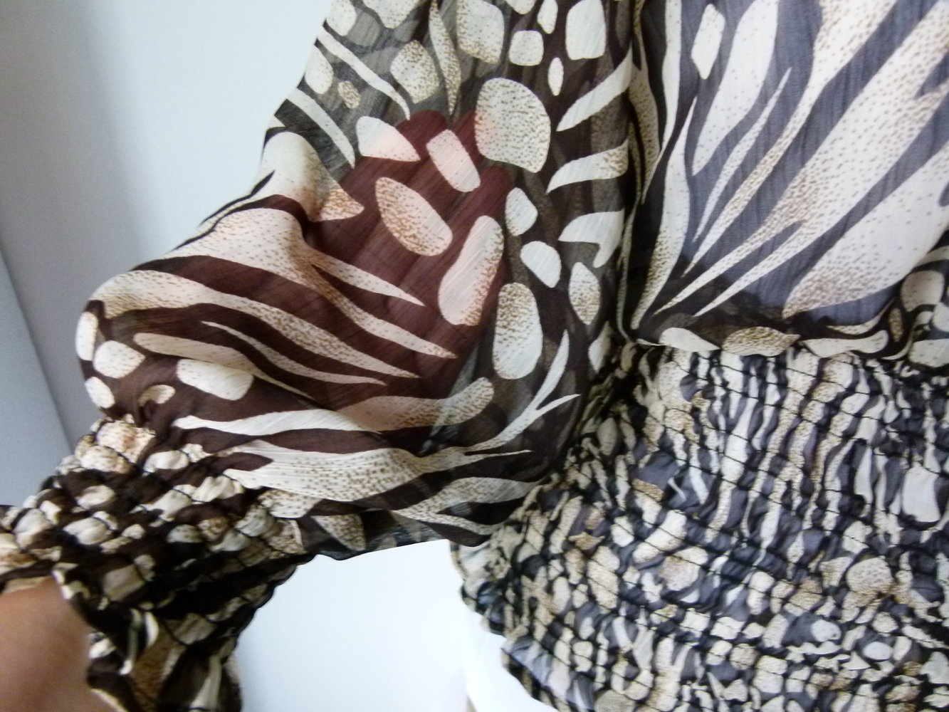 Chiffon Bluse Tunika im Leo-Look, Animalprint, braun nude, Boho Mori Goa Festival Sommer Strand Lagenlook
